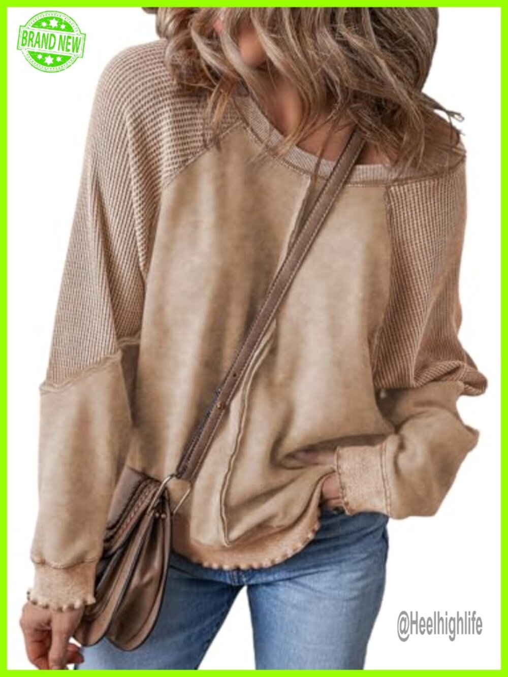 Oversized Waffle Knit Off Shoulder Sweatshirt Casual Pullover
